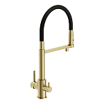 Смеситель для кухни ZEN однорычажный с подключением фильтра с гибким изливом золотой-5