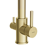 Смеситель для кухни ZEN однорычажный с подключением фильтра с гибким изливом золотой-3