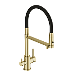 Смеситель для кухни ZEN однорычажный с подключением фильтра с гибким изливом золотой-2