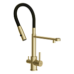 Смеситель для кухни ZEN однорычажный с подключением фильтра с гибким изливом золотой-7