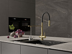 Смеситель для кухни ZEN однорычажный с подключением фильтра с гибким изливом золотой-14