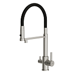 Смеситель для кухни ZEN с подключением фильтра с гибким изливом сатин