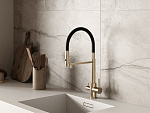 Смеситель для кухни ZEN однорычажный с подключением фильтра с гибким изливом золотой-9