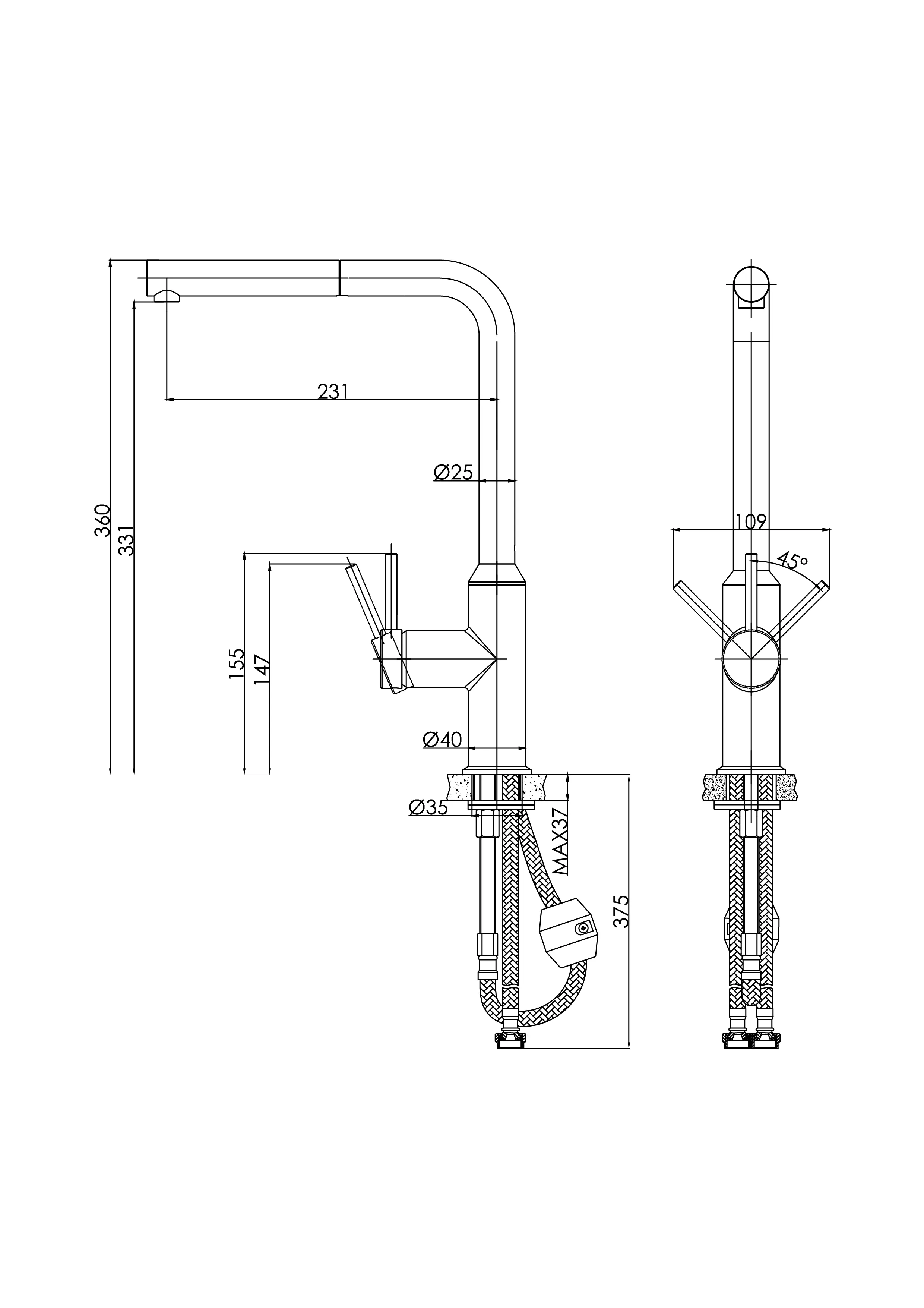 Смеситель для кухни FLAVIS с выдвижным изливом черный