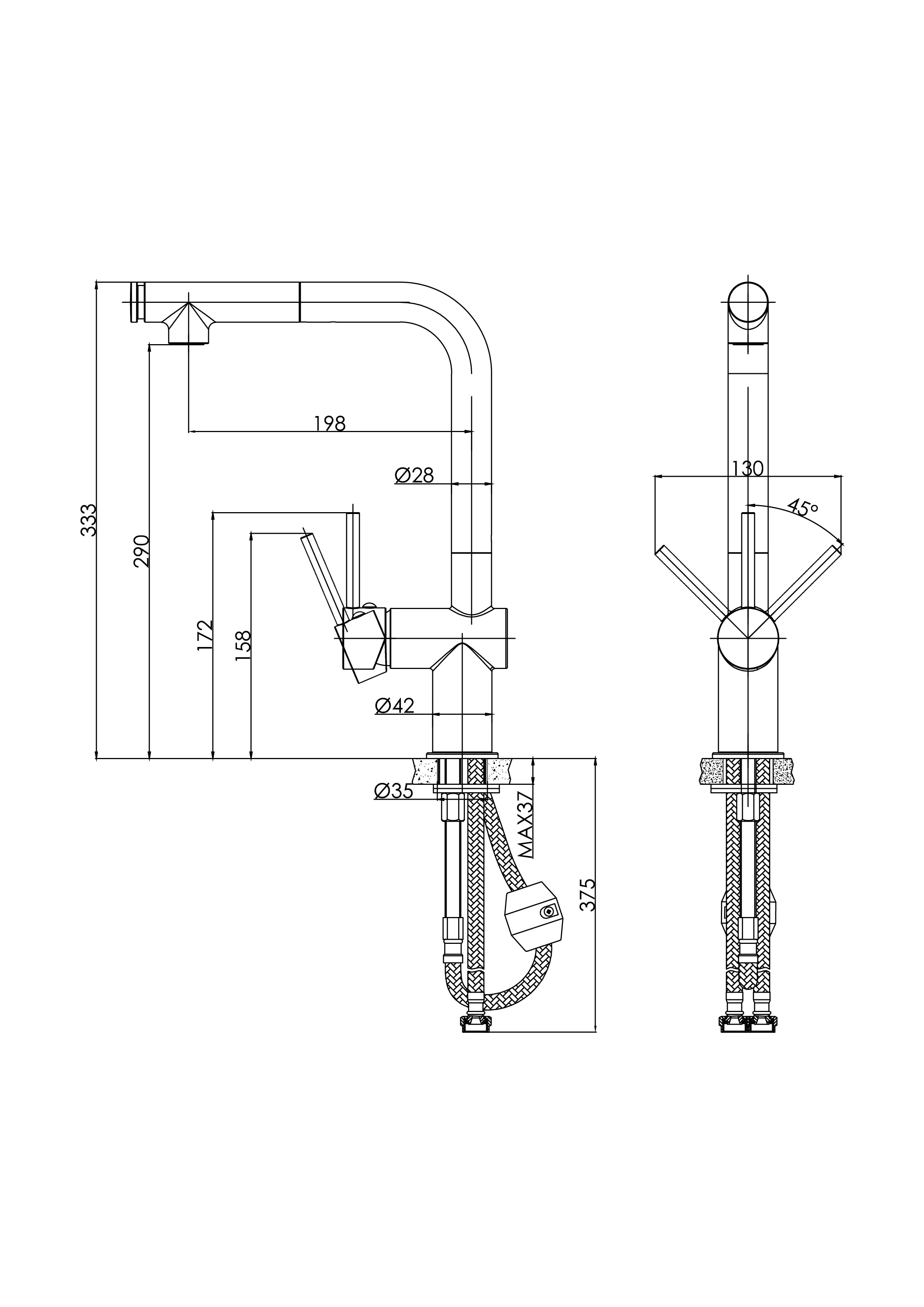 Смеситель для кухни FLAVIS с выдвижным изливом два режима сатин