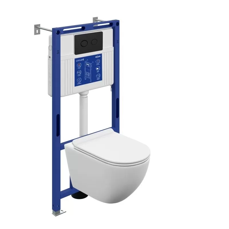 Комплект BRASKO VORTEX DPL EO slim инсталляция AQUA 50 PRIME P кнопка ACCENTO CIRCLE пластик черный матовый