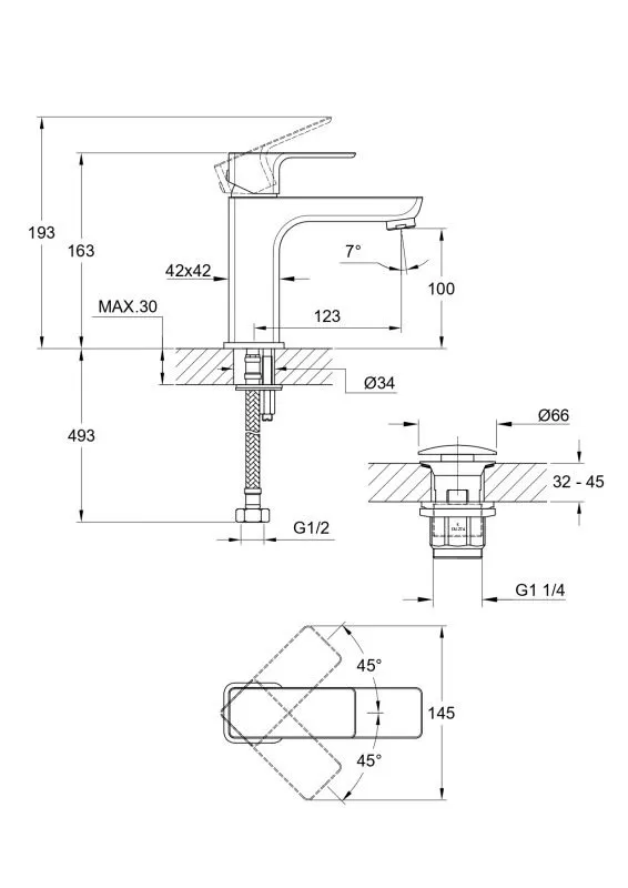 Смеситель GEO для раковины с клик-клак