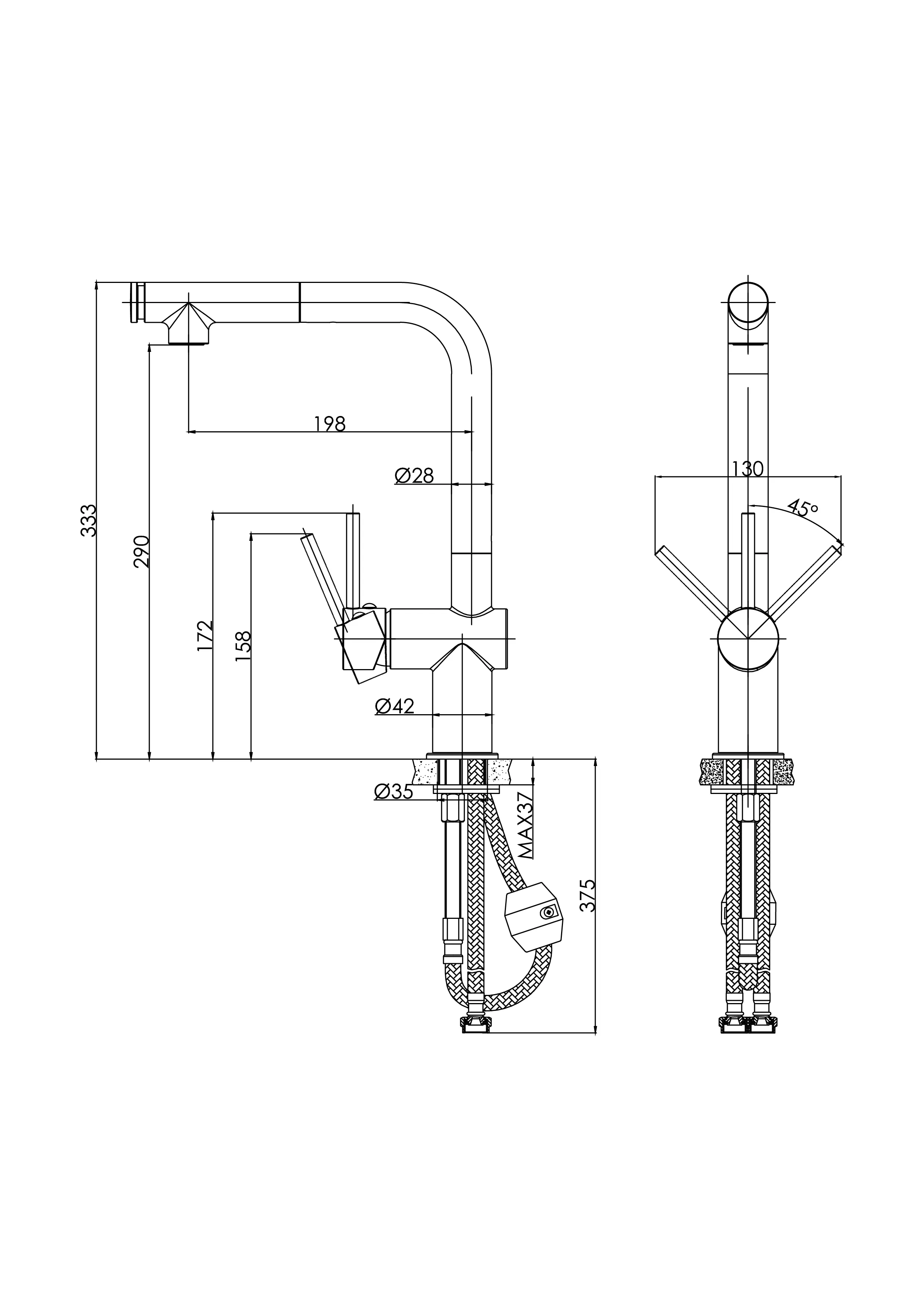 Смеситель для кухни FLAVIS с выдвижным изливом два режима черный
