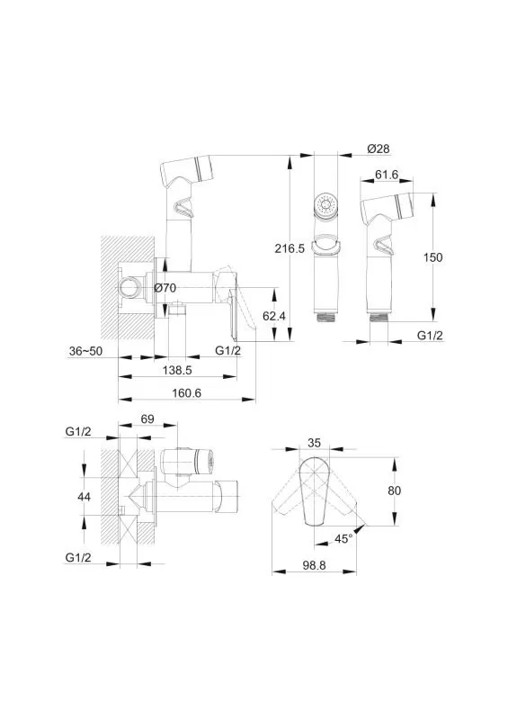 Смеситель с гигиеническим душем VERO