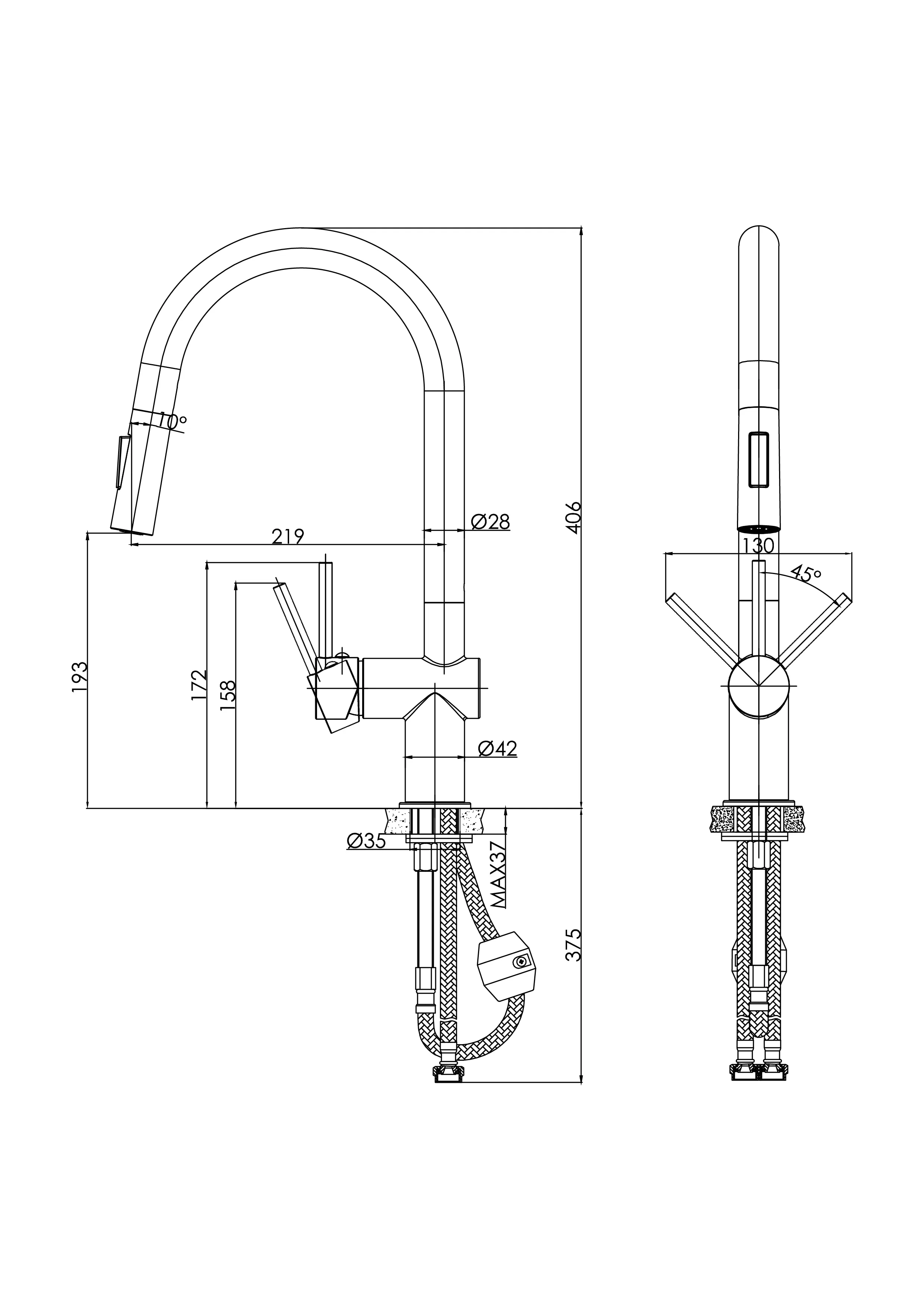Смеситель для кухни BRASKO с выдвижным изливом сатин