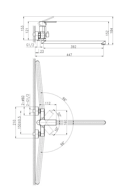 Смеситель для ванны BRASKO BLACK с длинным изливом