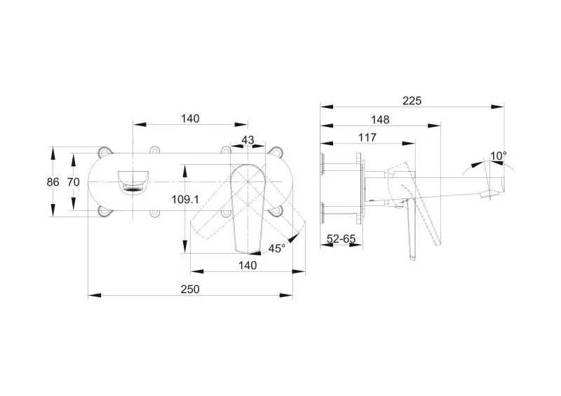 Смеситель для раковины MODUO встраиваемый