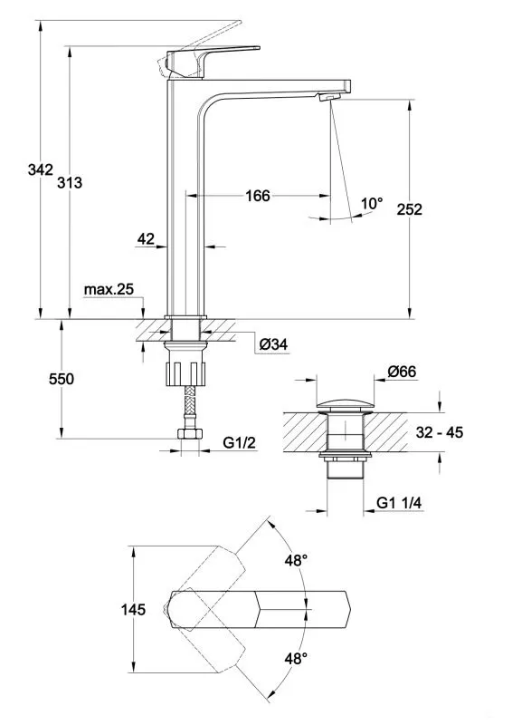 Смеситель WISLA высокий для раковины с клик-клак