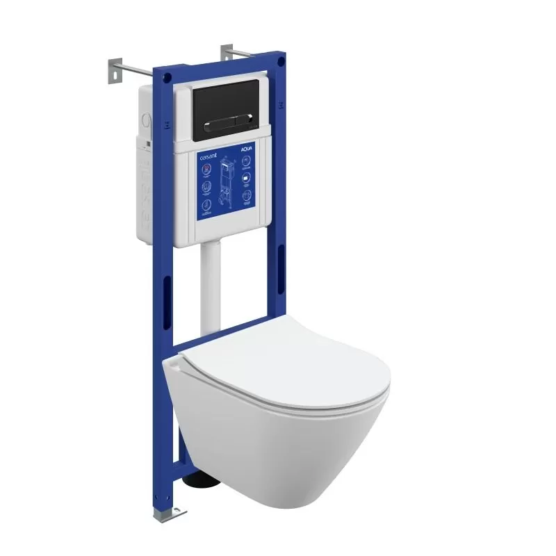 Комплект CITY SMART DPL EO slim инсталляция AQUA 40 SMART M кнопка ESTETICA пластик черный матовый с рамкой хром LP