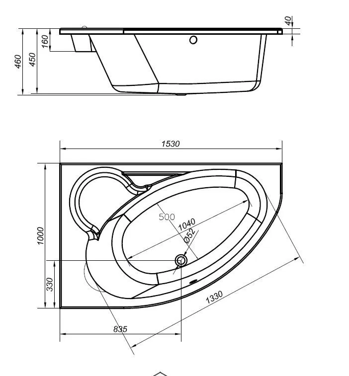 Ванна асимметричная KALIOPE 153*100 левая