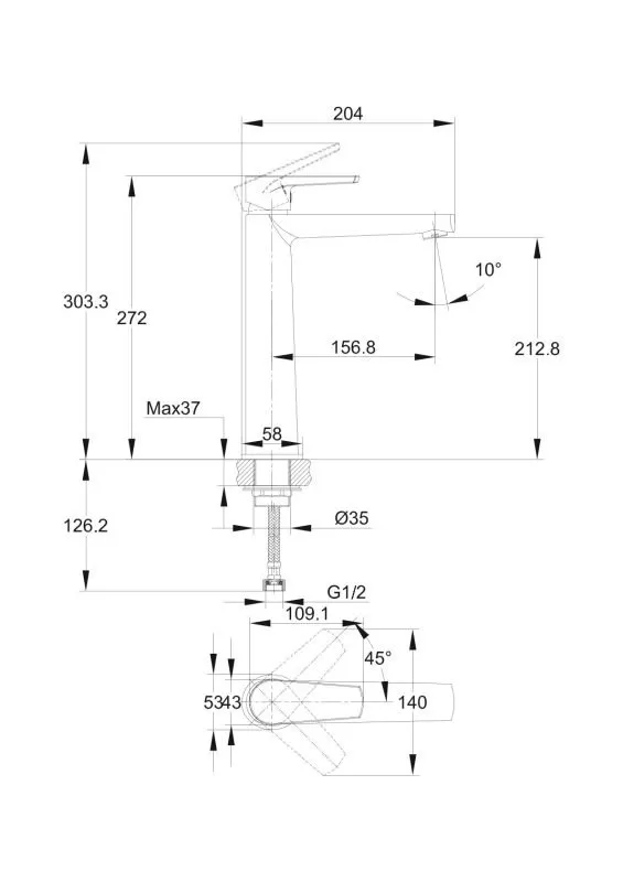 Смеситель для раковины высокий MODUO